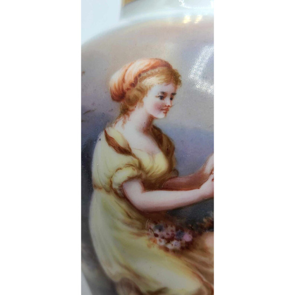 Antique Dresden Hand-Painted Pair of 7 1/4"H Vases. Work of Art. - Picture 9 of 16